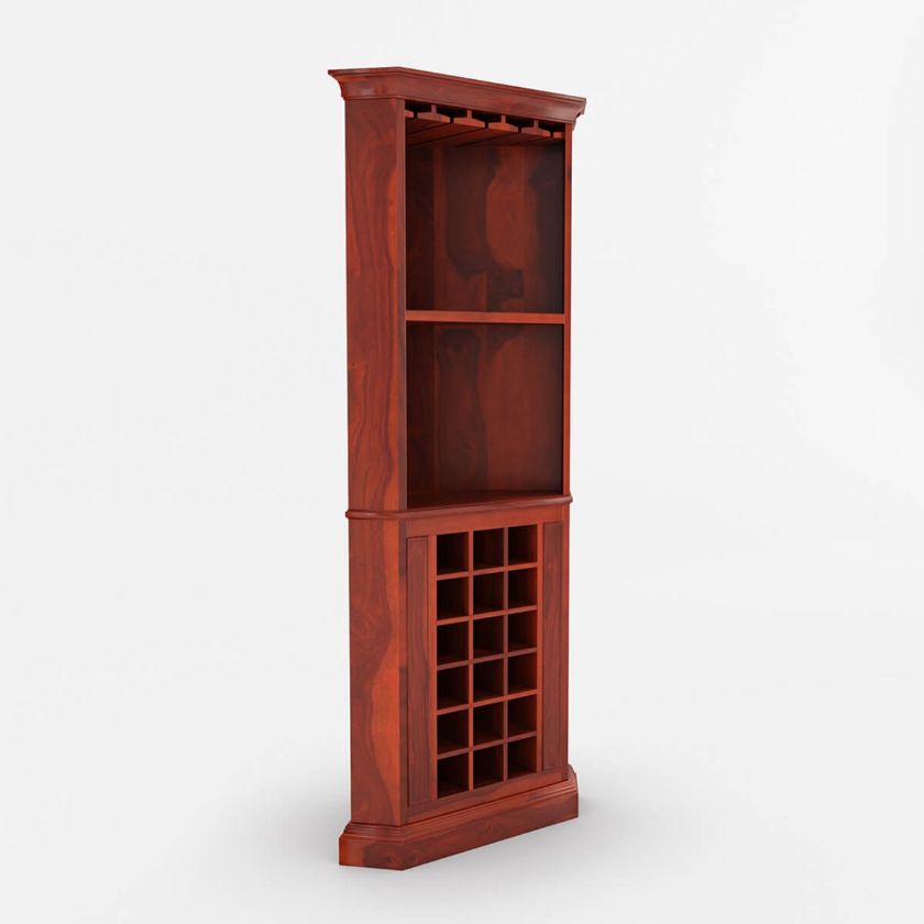 Louis Rustic Solid Wood Corner Bar Cabinet