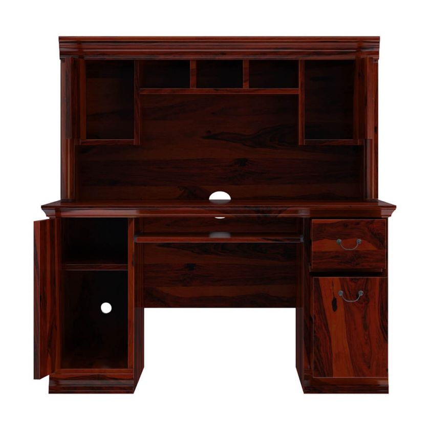 Brooten Rustic Solid Wood Home Office Computer Desk With Hutch