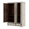 Ojai Distressed Whitewashed Solid Wood Tall Armoire Wardrobe