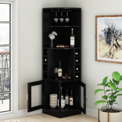 Ashon Rustic Solid Wood Tall Black Corner Bar Cabinet