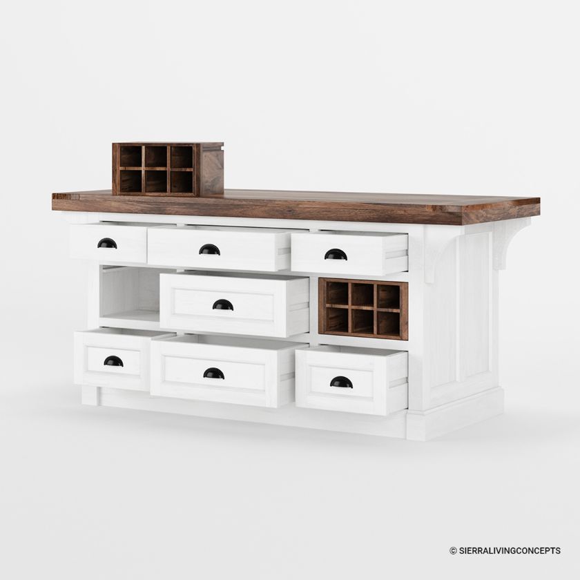 Villeneuve Solid Wood 2 Tone 7 Drawer White Kitchen Island With Storage