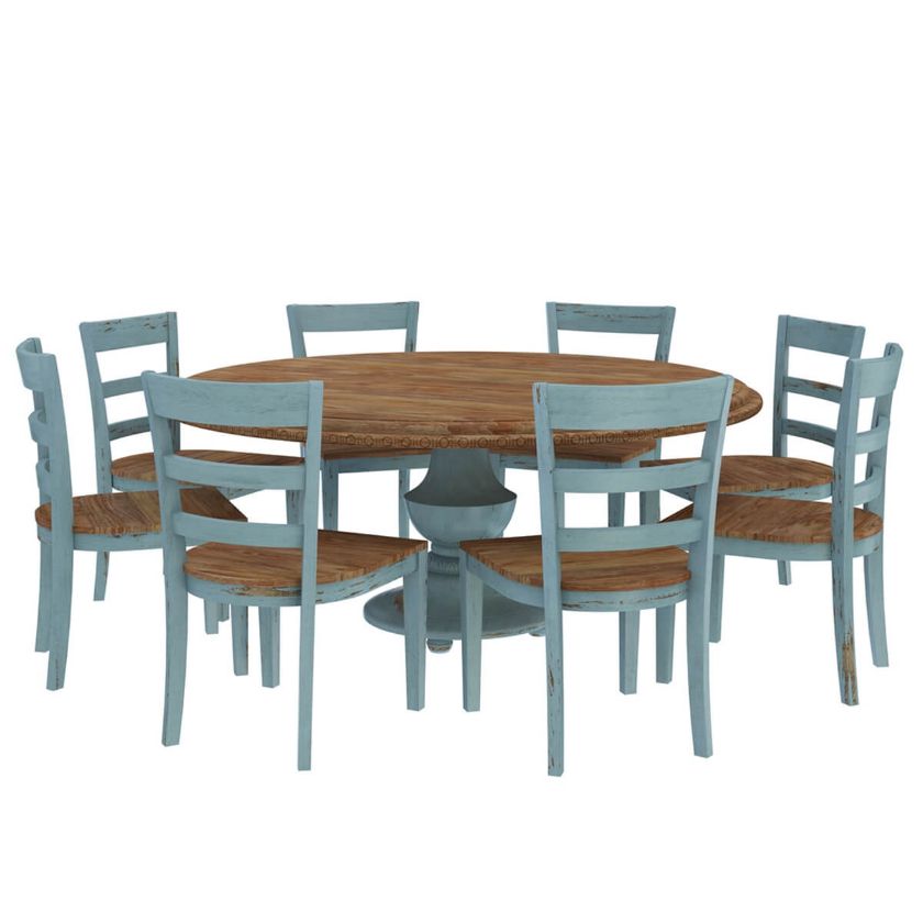 Conway Farmhouse Two Tone Solid Wood Round Dining Table Chair Set