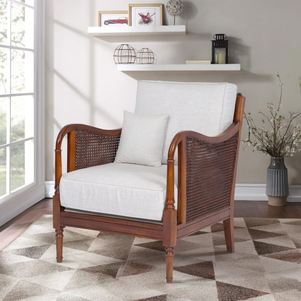 Soweto Mahogany Wood Upholstered Rattan Traditional Chair