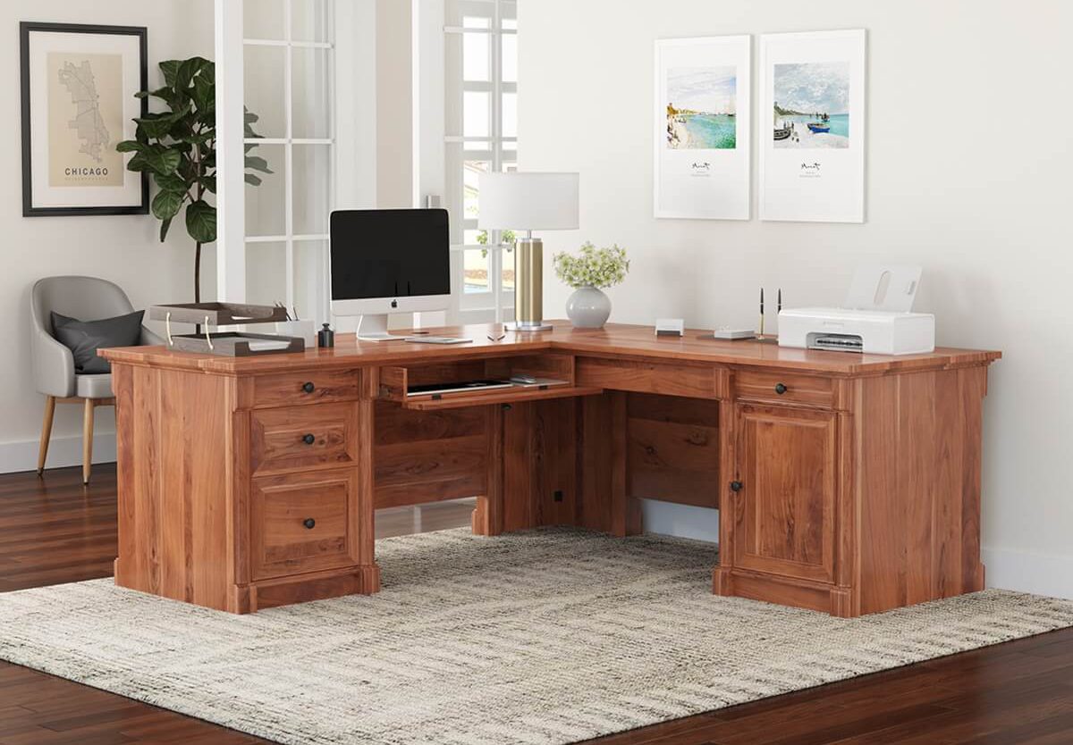 Reclaimed Barnwood L-shaped Desk, Barnwood Office Desk, Corner Desk, Solid  Wood Corner Desk With Drawers, Barnwood Work Station With Drawers 