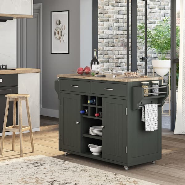 Brunswick Solid Wood Two Tone Modern Rolling Kitchen island