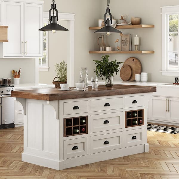 Villeneuve Solid Wood 2 Tone 7 Drawer Kitchen Island