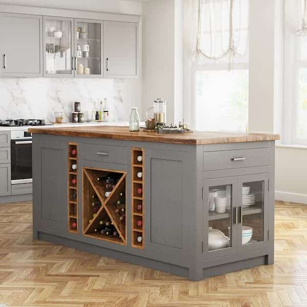 Addington Solid Mango Wood 2 Tone Large Kitchen Island With Drawers