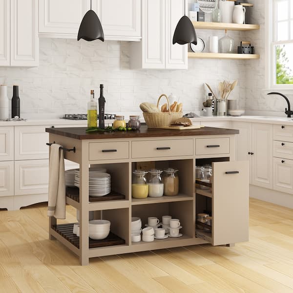 Gatlinburg Solid Wood 2 Tone 6 Drawer Modern Kitchen Island