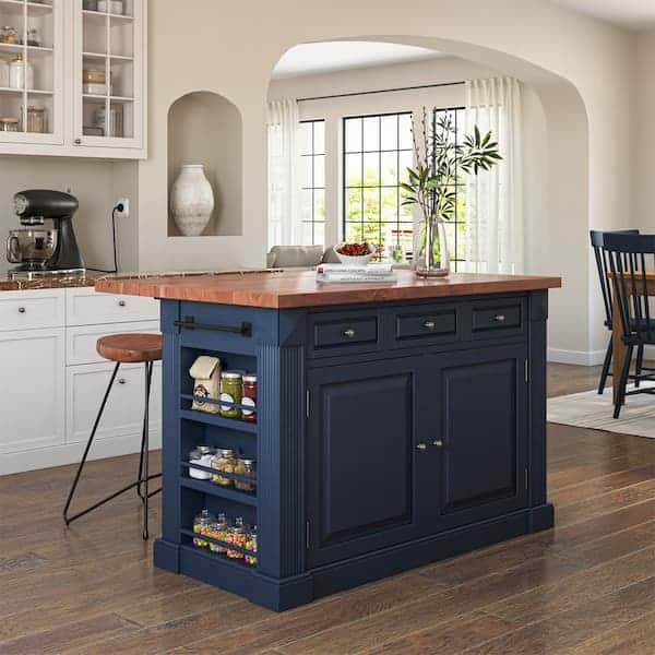 Bismarck Blue Solid Wood Kitchen Island With Drop Leaf