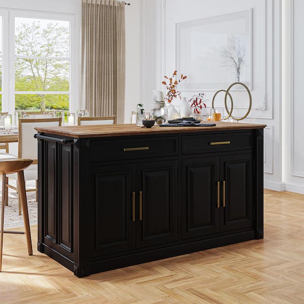 Waukon Two Tone Solid Wood 2 Drawer Luxe Classic Kitchen Island