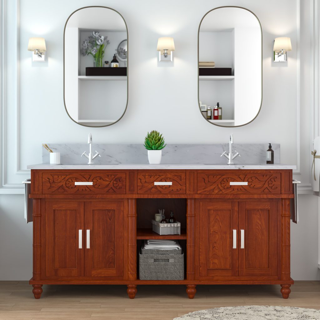 Bathroom vanity with 3 drawers and storage cabinet