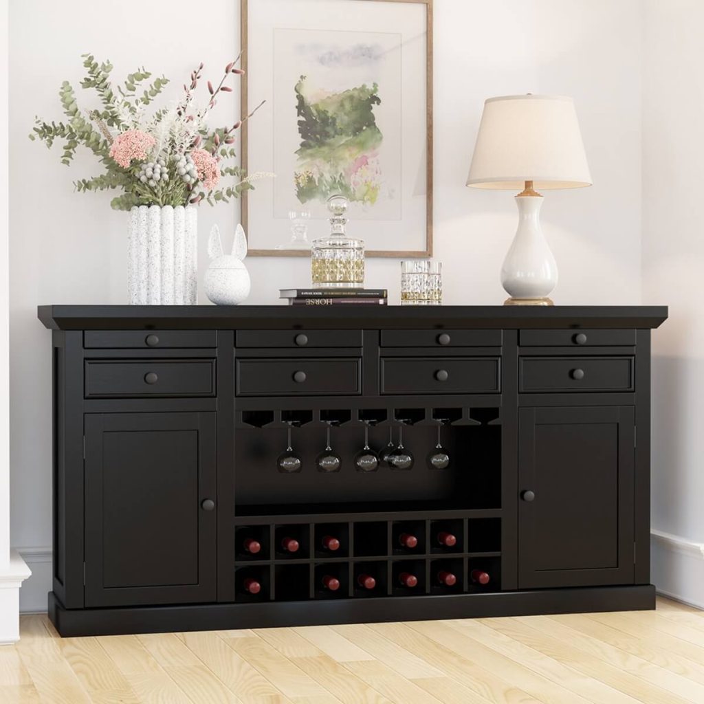 Nottingham Rustic Solid Wood Black Wine Bar Large Sideboard Cabinet