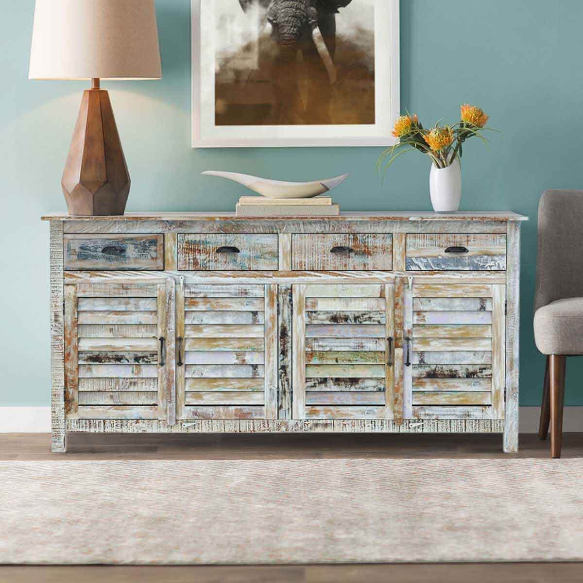 Tucson Rainbow Rustic Solid Wood 4 Drawer Large Sideboard Cabinet