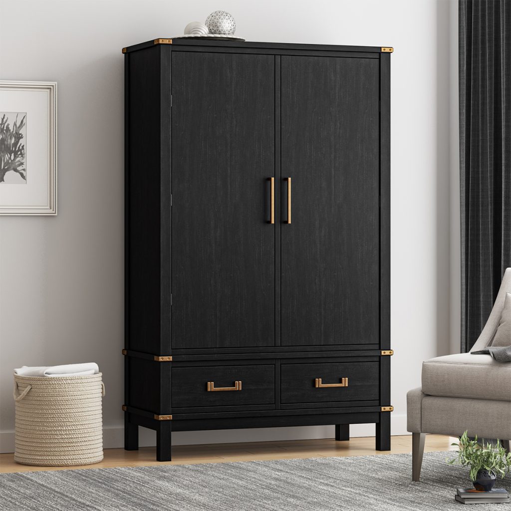 Lebec Rustic Black Wardrobe Armoire with Drawers