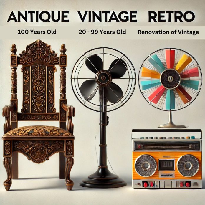 difference between vintage, antique and retro