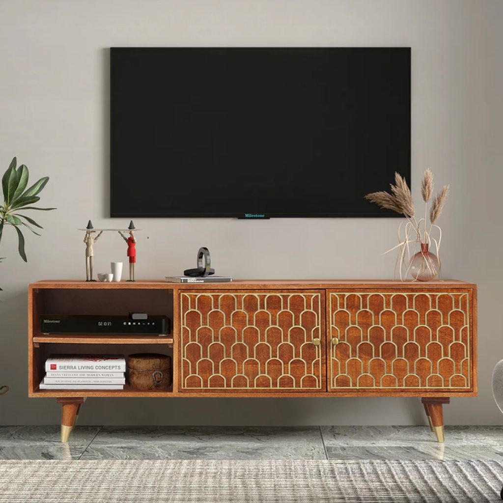 Adin Mid Century Modern Solid Wood 2 Door Media Console