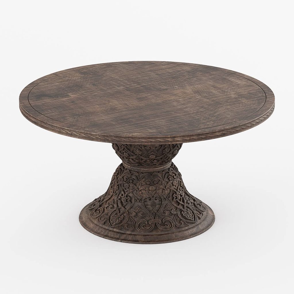 Atherton Solid Teak Wood Handcrafted Pedestal Round Dining Table