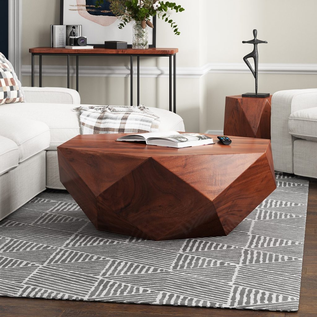 Bandera Solid Wood Modern Geometric Coffee Table