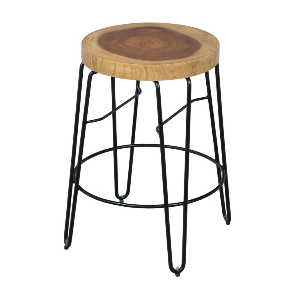 Bisbee Tree Slice Iron Legs Counter-Height Stool