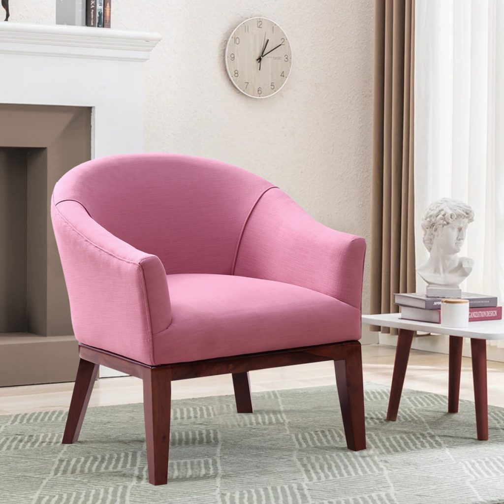 Fallbrook Mid Century Modern Pink Upholstered Accent Chair