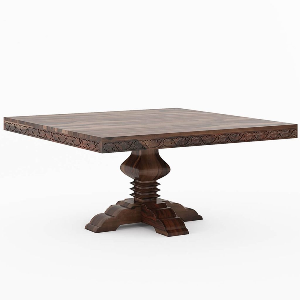 Florida 64" Rustic Solid Wood Pedestal Square Dining Table For 8