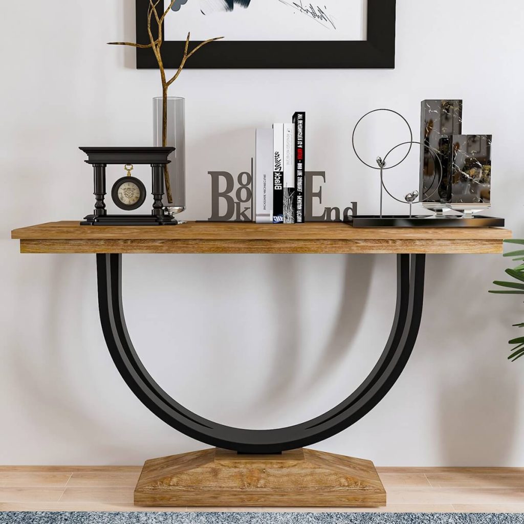 Upland U Shaped Wood & Metal Console Table