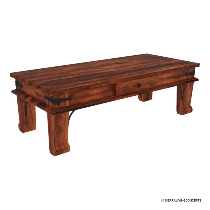 Cotesfield Rustic Solid Wood Coffee Table With Drawer