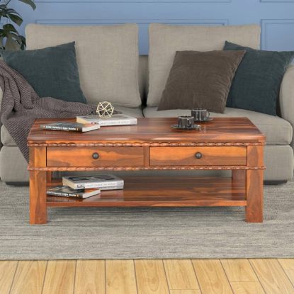 Cotesfield Rustic Solid Wood Coffee Table With Drawer.