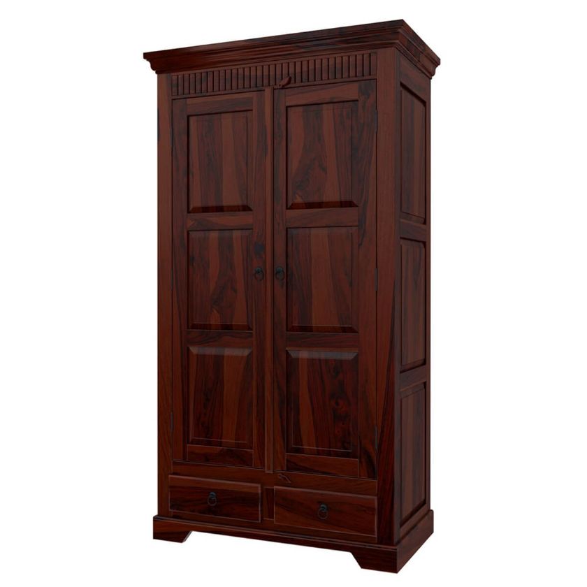 Marengo Rustic Solid Wood Large Wardrobe Armoire W Shelves And Drawers