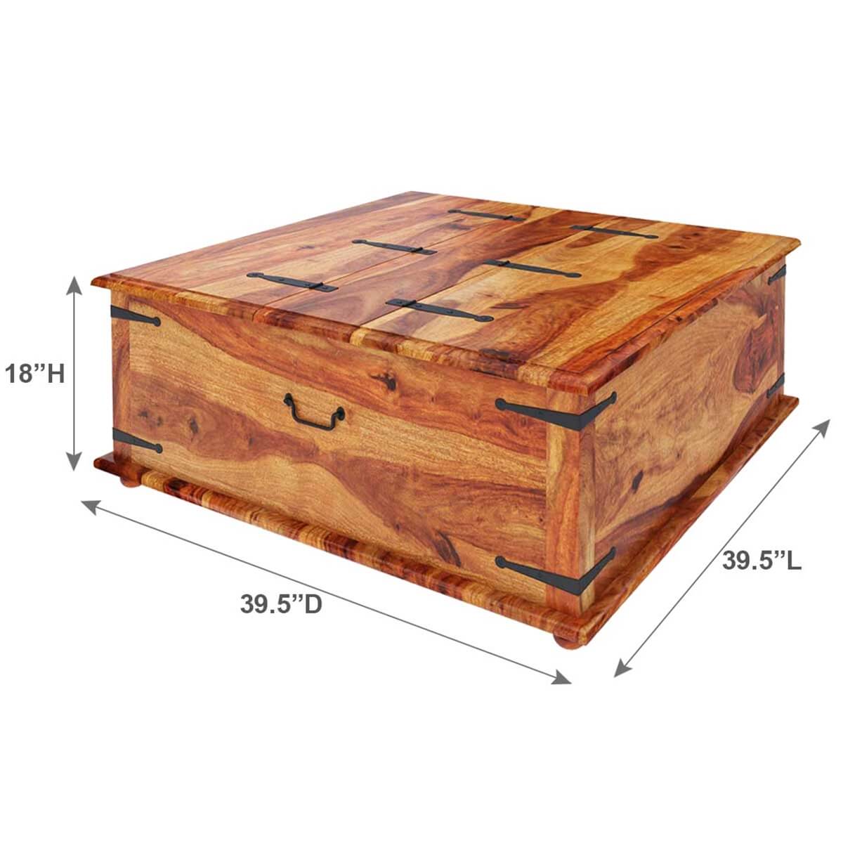 Large Square Storage Box Trunk with Metal Accents Coffee Table