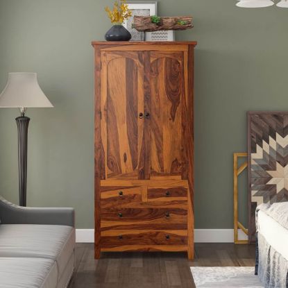 Picture of Simply Tudor Rustic Solid Wood Wardrobe Armoire With Drawers and Shelves