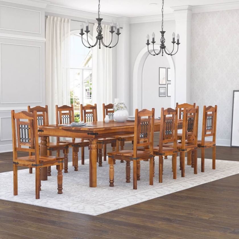 Picture of San Francisco Transitional 11 Piece Rustic Solid Wood Dining Table Chair Set