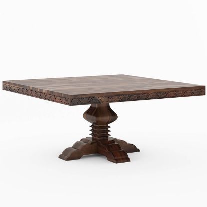 Picture of Florida 64" Rustic Solid Wood Pedestal Square Dining Table For 8