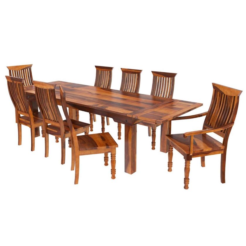 Rustic Mediterranean Eco Dining Table & Chair Set w Extensions.