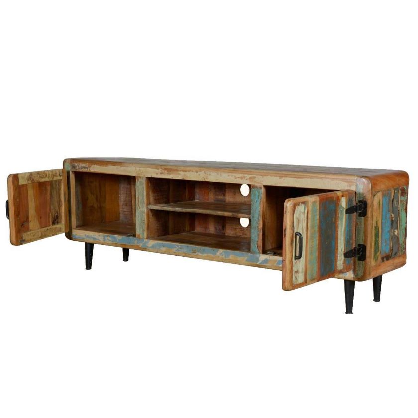 Medway Retro Reclaimed Wood Large TV Media Console w Center Shelves