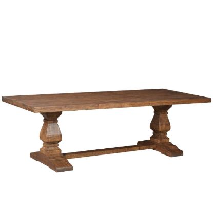 Greenville Two Tone Teak Wood Trestle Pedestal Dining Table.