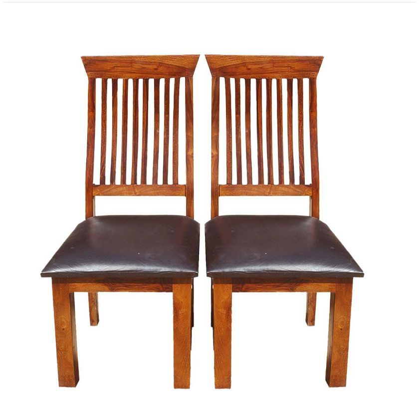 Ergonomic Solid Wood & Leather Dining Chair Set of 2.