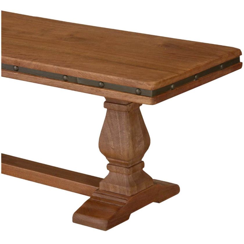 Traditional Country Rustic Solid Wood Twin Pedestal Base Dining Bench.