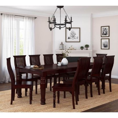 Picture of Colonial American Large Rustic Wood Dining Table and Chairs Set