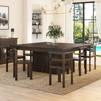 Picture of Pescara Rustic Solid Wood Pedestal 9 Piece Square Dining Table Set