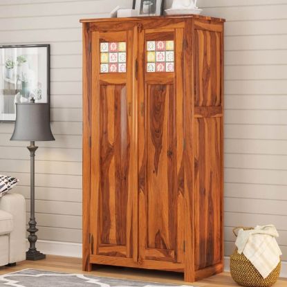 Morna Solid Teak Wood Clothing Armoire Wardrobe with Removal Shelves.