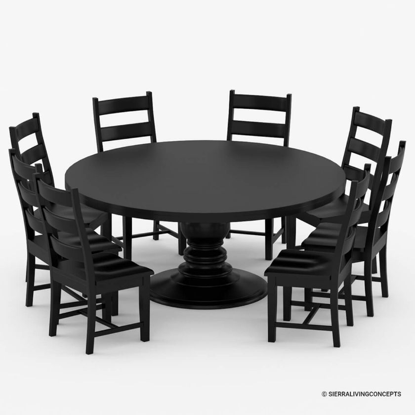 Nottingham Rustic Solid Wood Black Round Dining Room Table Set