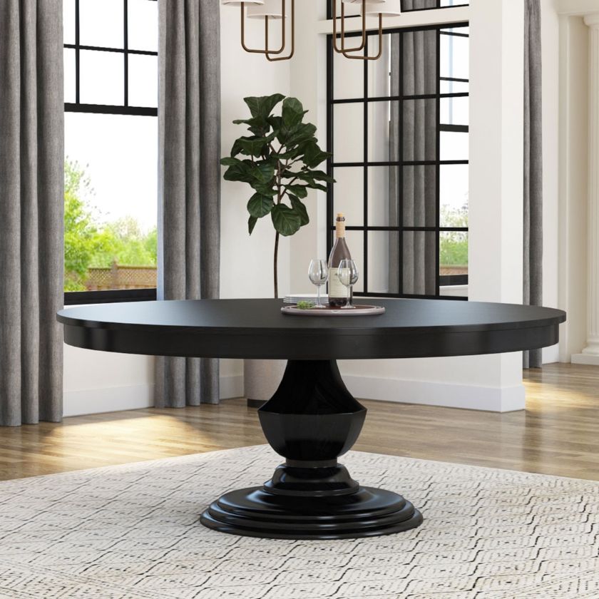 Novara Solid Wood Pedestal Black Round Dining Table