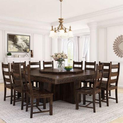 Picture of Modern Pioneer Solid Wood Lazy Susan Pedestal Dining Table Set