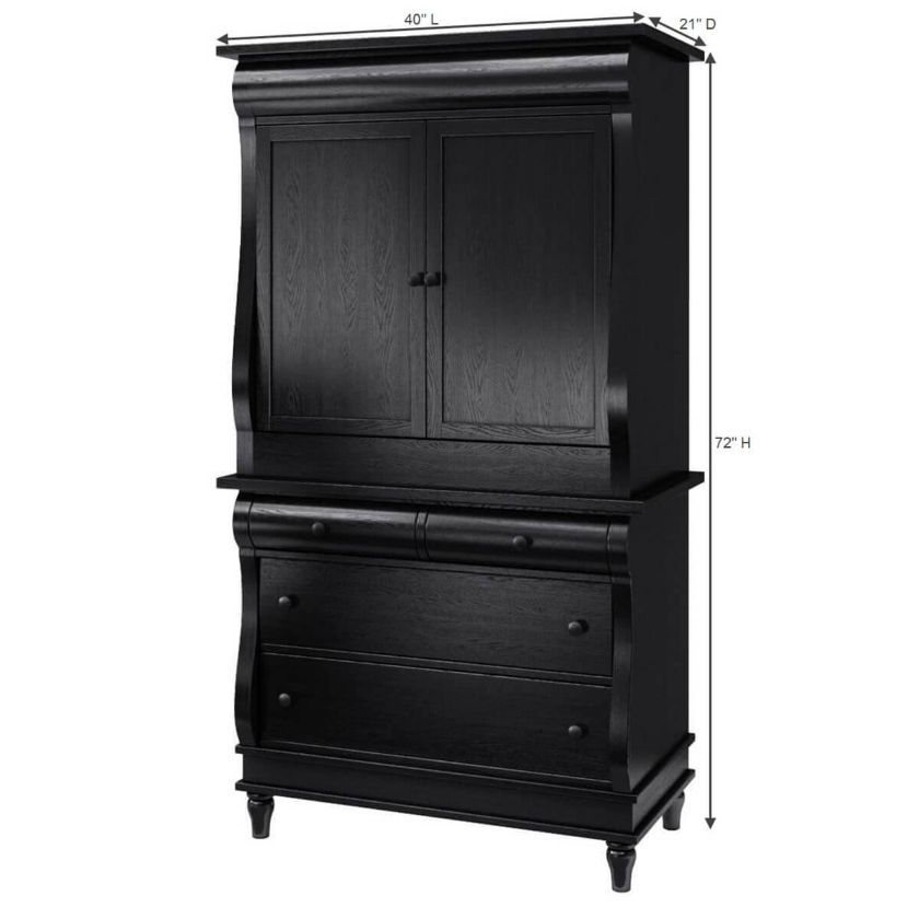 Midnight Empire Solid Wood Bombe Black Bedroom Armoire With Drawers.