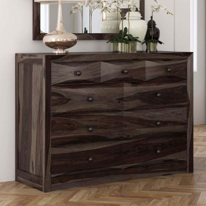 Picture of Modern Pioneer Solid Wood Bedroom Dresser Chest With 9 Drawers