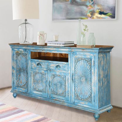 Repton Blue Two Tone Solid Wood 7 Drawer Bedroom Dresser.