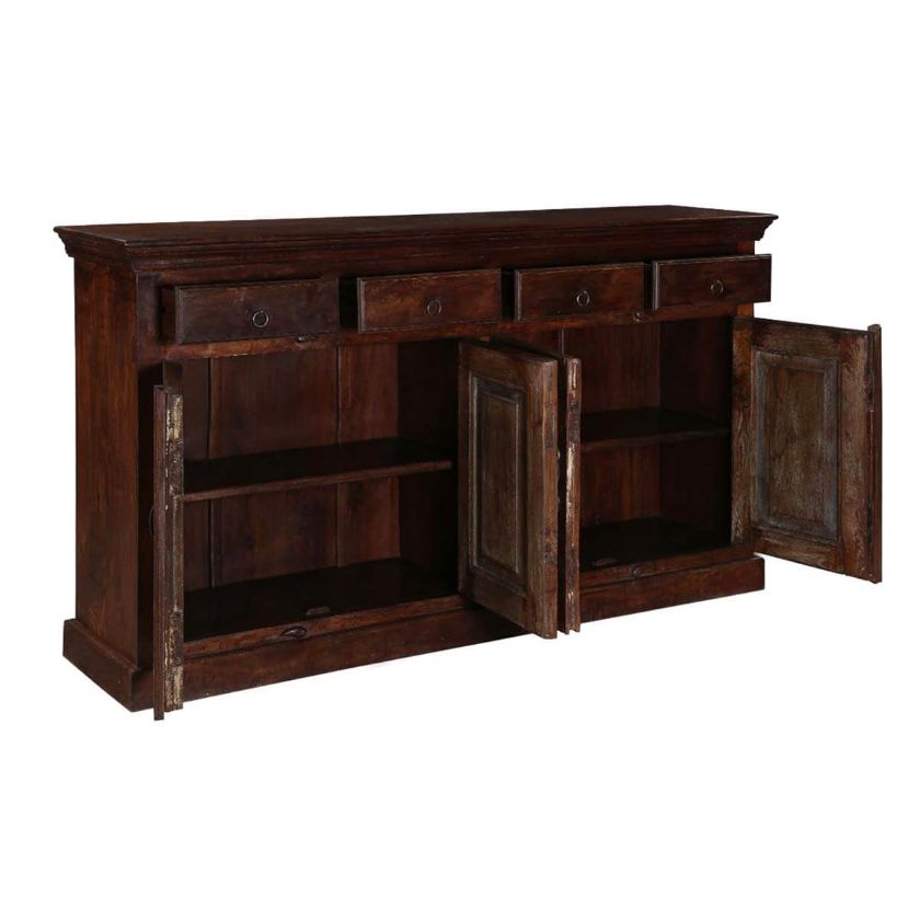 Willamette Rustic Solid Wood Farmhouse 4 Drawer Large Sideboard