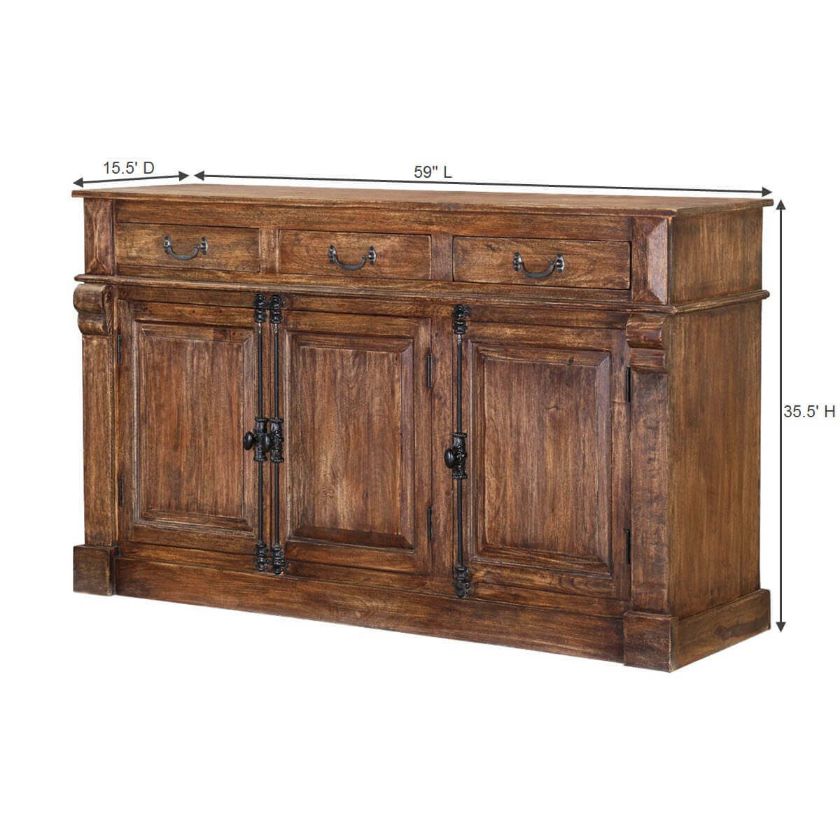 Ansonia Rustic Solid Wood 3 Drawer Large Sideboard Cabinet