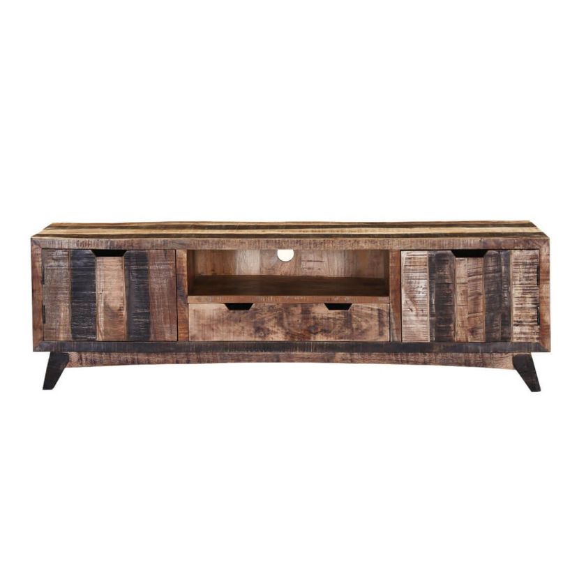 Boulder Handcrafted 2-Drawer Rustic Mango Wood TV Stand Media Console.